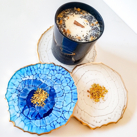 Black, Resin Geode Candle Coaster, Gift - Picture 8 of 13